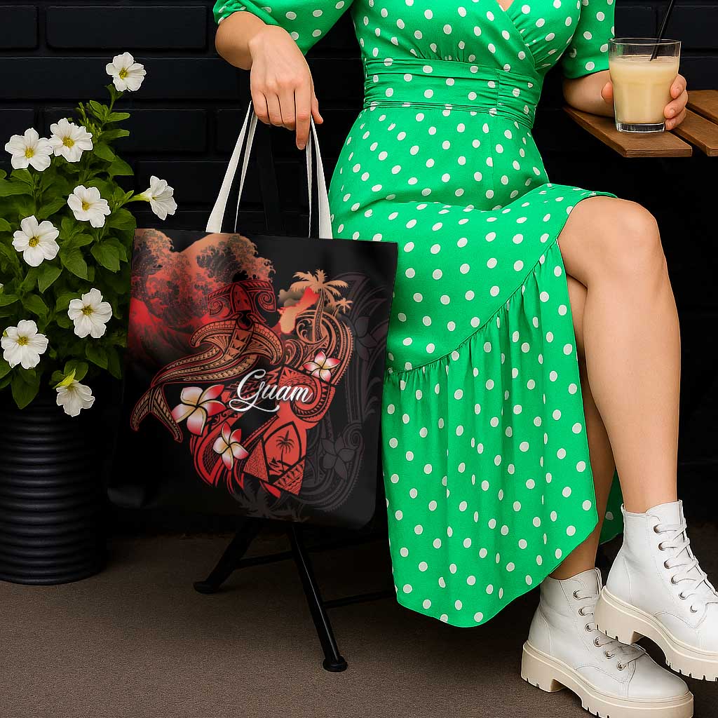 Guam Tribal Chamorro Tote Bag Polynesian Shark with Plumeria and Sea Vibe - Polynesian Pride