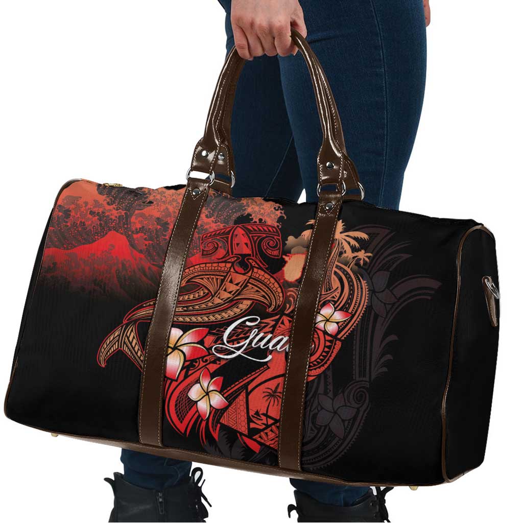 Guam Tribal Chamorro Travel Bag Polynesian Shark with Plumeria and Sea Vibe - Polynesian Pride