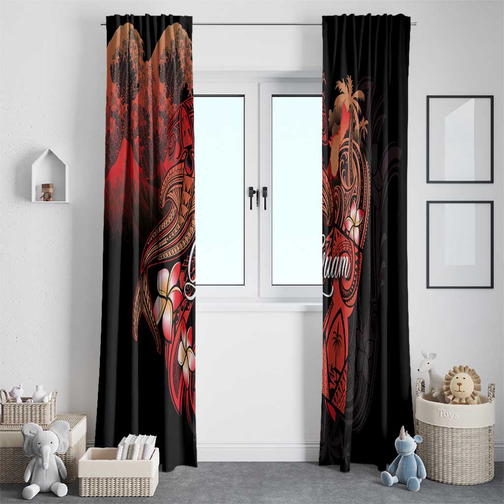 Guam Tribal Chamorro Window Curtain Polynesian Shark with Plumeria and Sea Vibe - Polynesian Pride