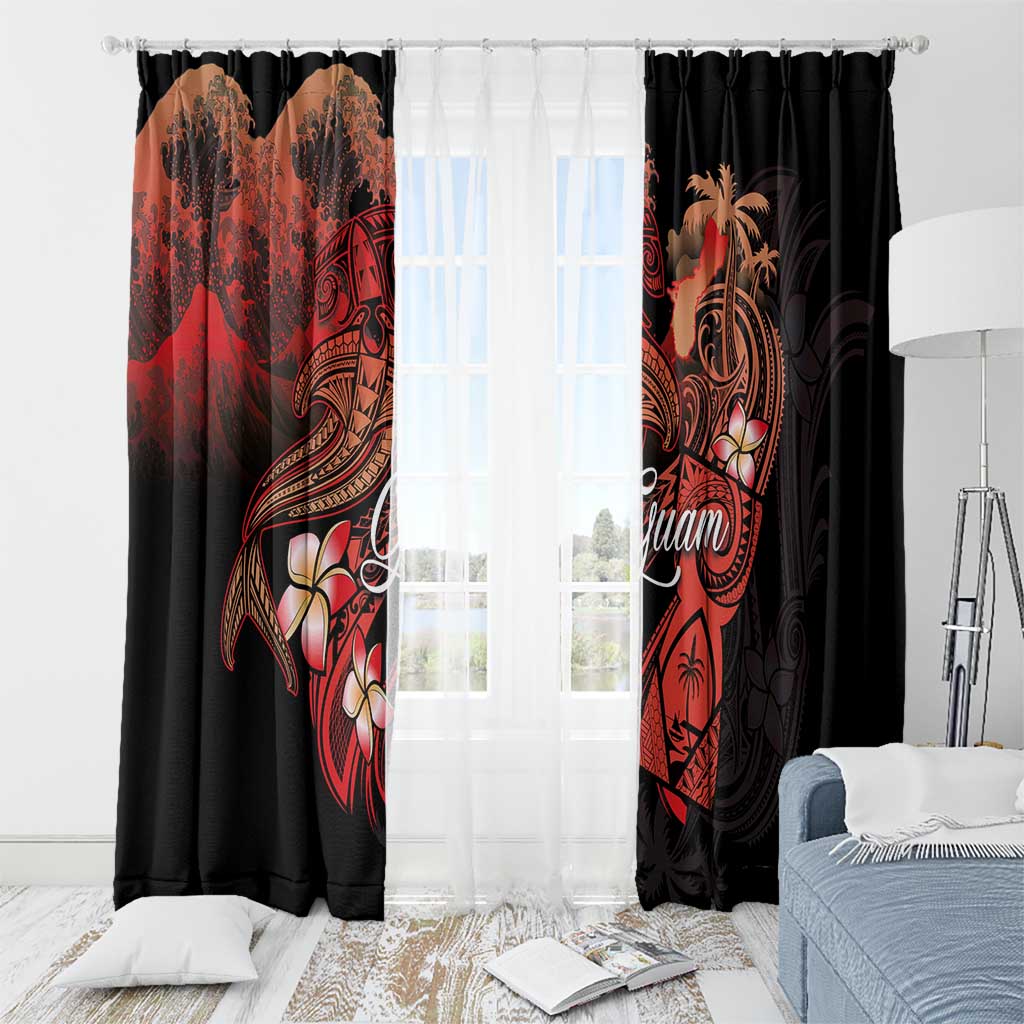 Guam Tribal Chamorro Window Curtain Polynesian Shark with Plumeria and Sea Vibe - Polynesian Pride