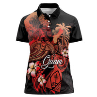 Guam Tribal Chamorro Women Polo Shirt Polynesian Shark with Plumeria and Sea Vibe - Polynesian Pride