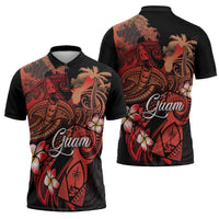 Guam Tribal Chamorro Zipper Polo Shirt Polynesian Shark with Plumeria and Sea Vibe - Polynesian Pride