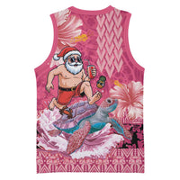 Hawaii Mele Kalikimaka Basketball Jersey Funny Santa with Tribal Tattoos Kakau Pink Color - Polynesian Pride