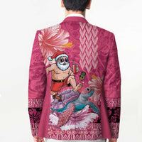 Hawaii Mele Kalikimaka Blazer Funny Santa with Tribal Tattoos Kakau Pink Color - Polynesian Pride