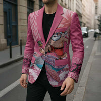 Hawaii Mele Kalikimaka Blazer Funny Santa with Tribal Tattoos Kakau Pink Color - Polynesian Pride