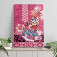 Hawaii Mele Kalikimaka Canvas Wall Art Funny Santa with Tribal Tattoos Kakau Pink Color - Polynesian Pride