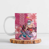 Hawaii Mele Kalikimaka Ceramic Mug Funny Santa with Tribal Tattoos Kakau Pink Color - Polynesian Pride