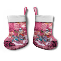 Hawaii Mele Kalikimaka Christmas Stocking Funny Santa with Tribal Tattoos Kakau Pink Color - Polynesian Pride