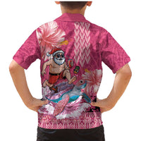 Hawaii Mele Kalikimaka Family Matching Mermaid Dress and Hawaiian Shirt Funny Santa with Tribal Tattoos Kakau Pink Color - Polynesian Pride