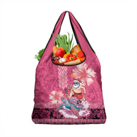 Hawaii Mele Kalikimaka Grocery Bag Funny Santa with Tribal Tattoos Kakau Pink Color - Polynesian Pride