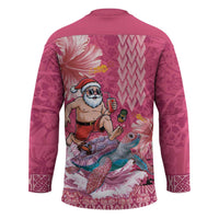 Hawaii Mele Kalikimaka Hockey Jersey Funny Santa with Tribal Tattoos Kakau Pink Color - Polynesian Pride