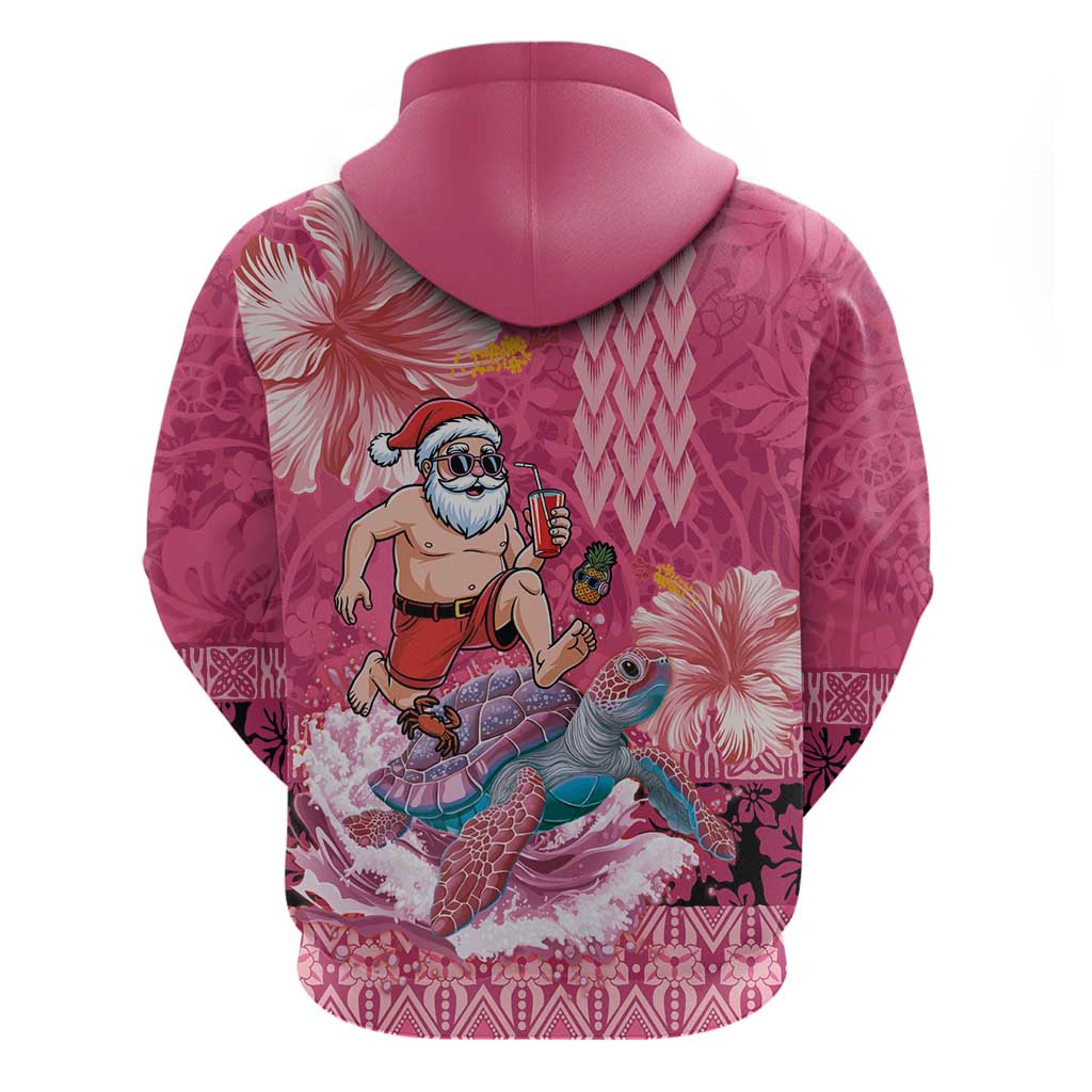 Hawaii Mele Kalikimaka Hoodie Funny Santa with Tribal Tattoos Kakau Pink Color - Polynesian Pride