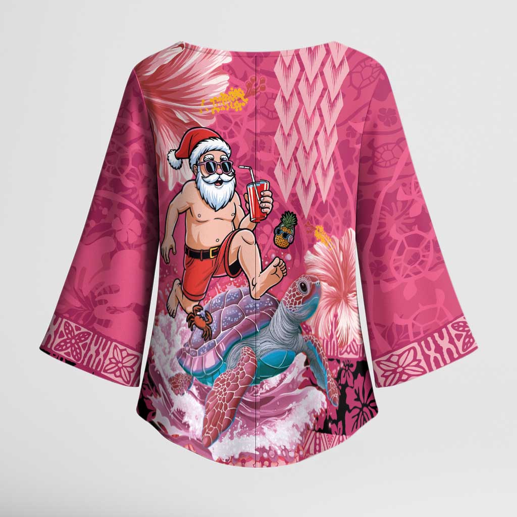 Hawaii Mele Kalikimaka Kimono Sleeve Blouse Funny Santa with Tribal Tattoos Kakau Pink Color - Polynesian Pride