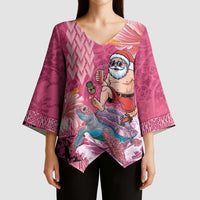 Hawaii Mele Kalikimaka Kimono Sleeve Blouse Funny Santa with Tribal Tattoos Kakau Pink Color - Polynesian Pride