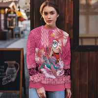 Hawaii Mele Kalikimaka Ugly Christmas Sweater Funny Santa with Tribal Tattoos Kakau Pink Color - Polynesian Pride