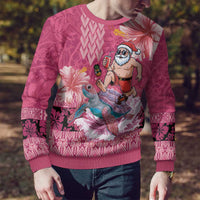 Hawaii Mele Kalikimaka Ugly Christmas Sweater Funny Santa with Tribal Tattoos Kakau Pink Color - Polynesian Pride