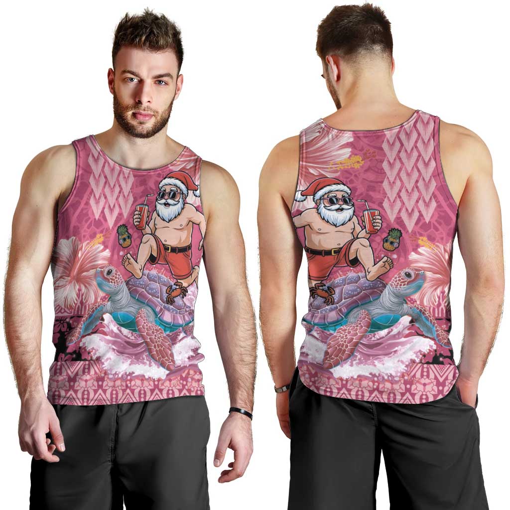 Hawaii Mele Kalikimaka Men Tank Top Funny Santa with Tribal Tattoos Kakau Pink Color - Polynesian Pride