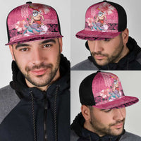 Hawaii Mele Kalikimaka Mesh Trucker Cap Funny Santa with Tribal Tattoos Kakau Pink Color - Polynesian Pride