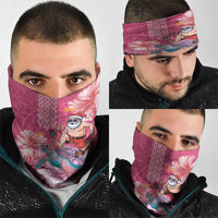 Hawaii Mele Kalikimaka Neck Gaiter Funny Santa with Tribal Tattoos Kakau Pink Color - Polynesian Pride