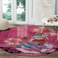 Hawaii Mele Kalikimaka Round Carpet Funny Santa with Tribal Tattoos Kakau Pink Color - Polynesian Pride