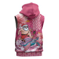 Hawaii Mele Kalikimaka Sleeveless Zip Hoodie Funny Santa with Tribal Tattoos Kakau Pink Color - Polynesian Pride