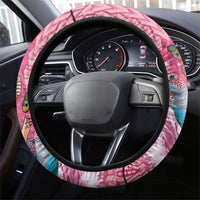 Hawaii Mele Kalikimaka Steering Wheel Cover Funny Santa with Tribal Tattoos Kakau Pink Color - Polynesian Pride