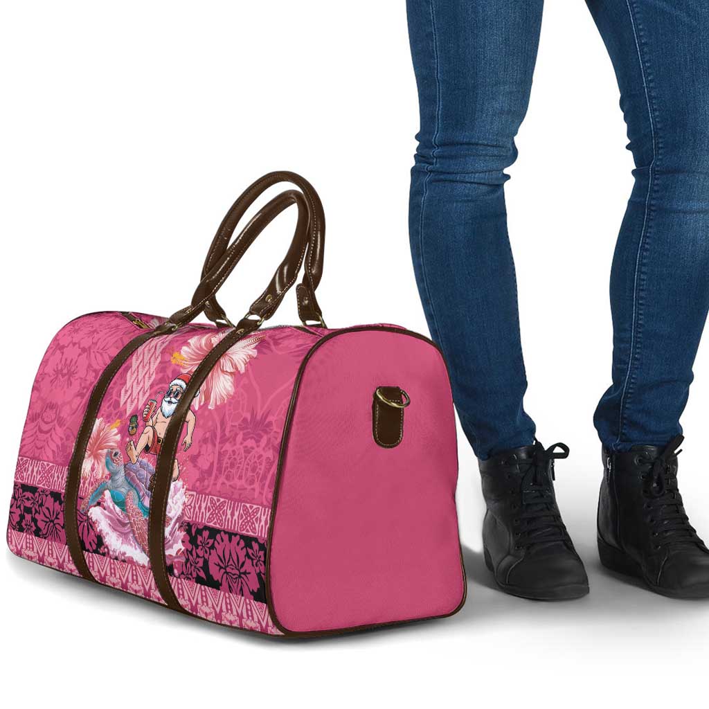 Hawaii Mele Kalikimaka Travel Bag Funny Santa with Tribal Tattoos Kakau Pink Color - Polynesian Pride