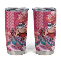 Hawaii Mele Kalikimaka Tumbler Cup Funny Santa with Tribal Tattoos Kakau Pink Color - Polynesian Pride