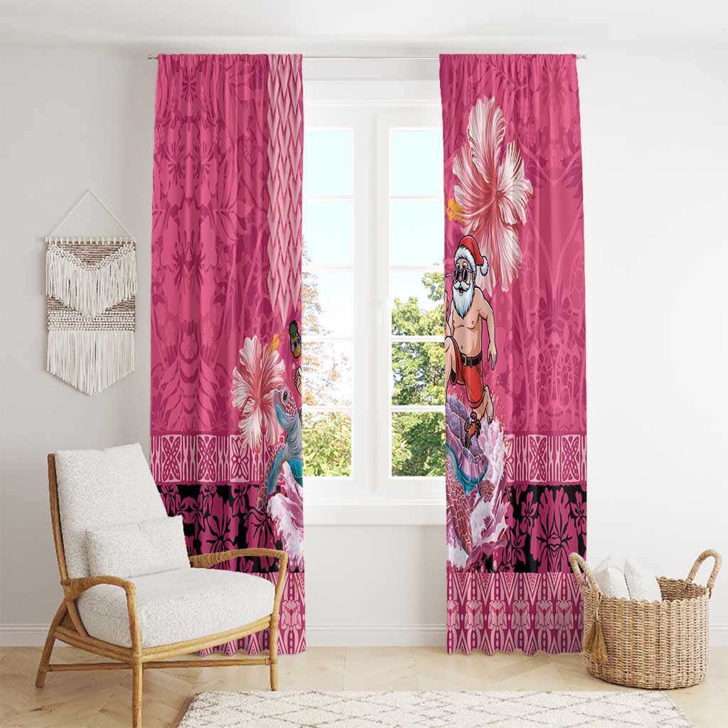 Hawaii Mele Kalikimaka Window Curtain Funny Santa with Tribal Tattoos Kakau Pink Color - Polynesian Pride