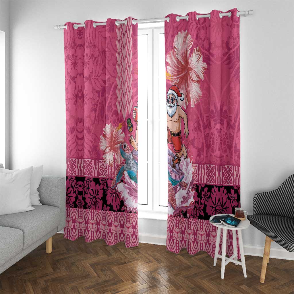 Hawaii Mele Kalikimaka Window Curtain Funny Santa with Tribal Tattoos Kakau Pink Color - Polynesian Pride