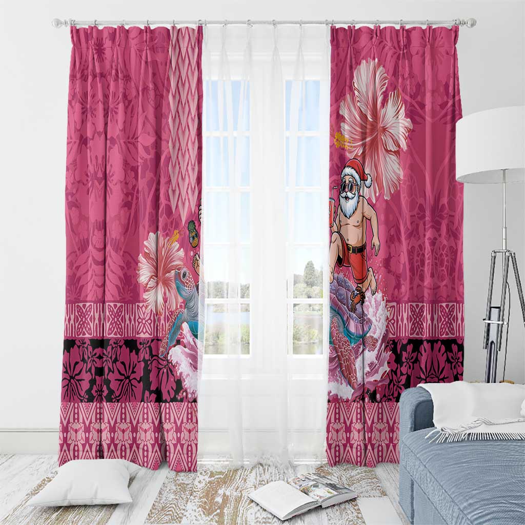 Hawaii Mele Kalikimaka Window Curtain Funny Santa with Tribal Tattoos Kakau Pink Color - Polynesian Pride