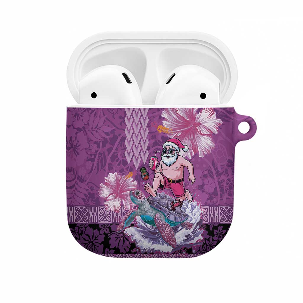 Hawaii Mele Kalikimaka AirPods Case Funny Santa with Tribal Tattoos Kakau Purple Color - Polynesian Pride