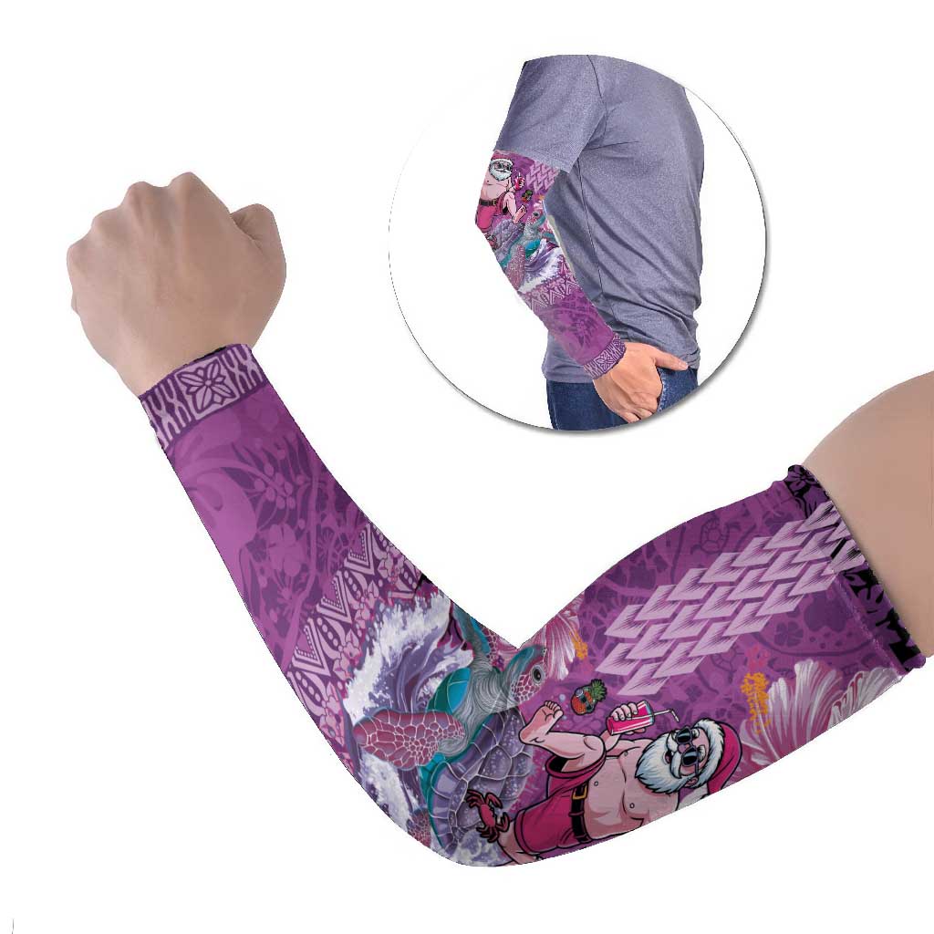 Hawaii Mele Kalikimaka Arm Sleeves Funny Santa with Tribal Tattoos Kakau Purple Color - Polynesian Pride