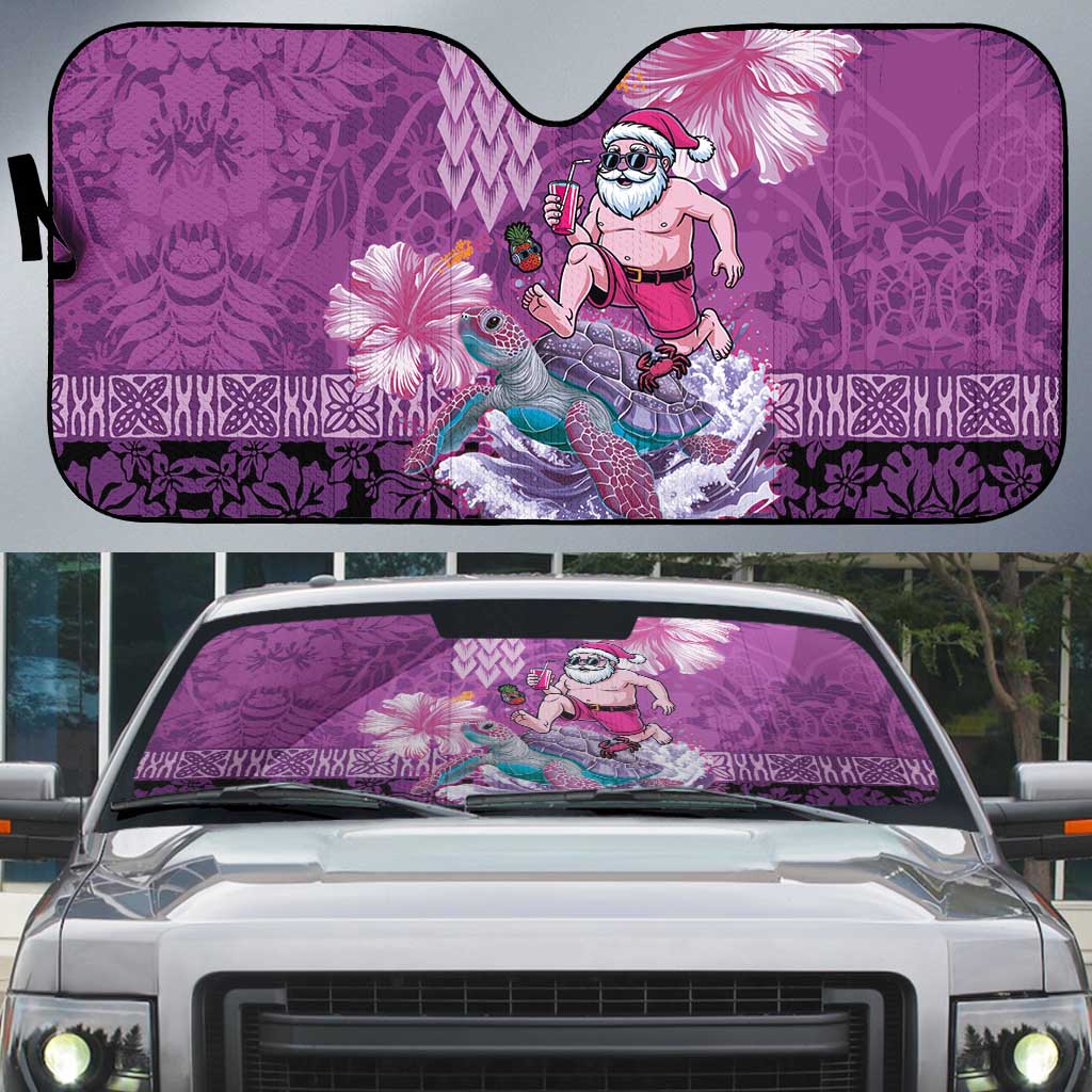 Hawaii Mele Kalikimaka Auto Sun Shade Funny Santa with Tribal Tattoos Kakau Purple Color - Polynesian Pride
