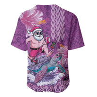 Hawaii Mele Kalikimaka Baseball Jersey Funny Santa with Tribal Tattoos Kakau Purple Color - Polynesian Pride