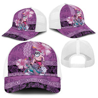 Hawaii Mele Kalikimaka Baseball Net Cap Funny Santa with Tribal Tattoos Kakau Purple Color - Polynesian Pride