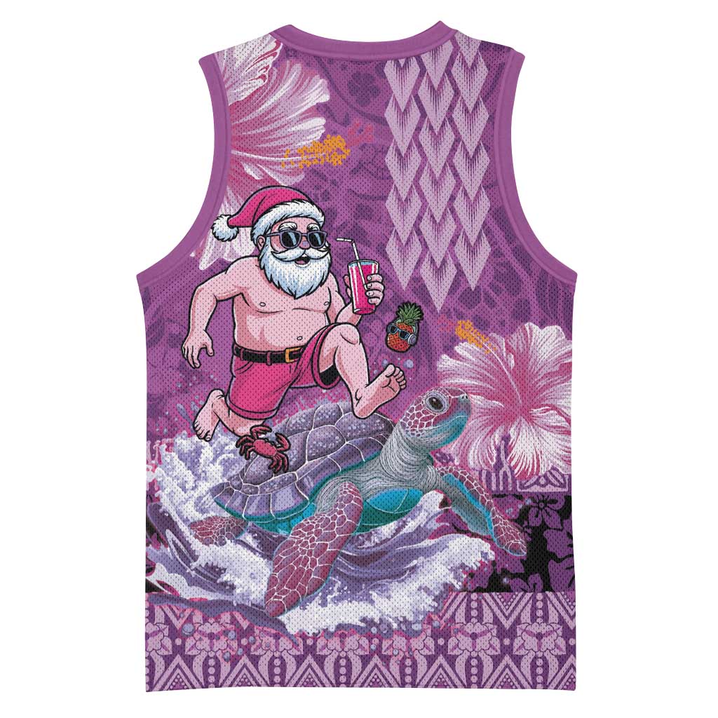 Hawaii Mele Kalikimaka Basketball Jersey Funny Santa with Tribal Tattoos Kakau Purple Color - Polynesian Pride