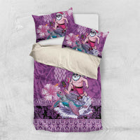 Hawaii Mele Kalikimaka Bedding Set Funny Santa with Tribal Tattoos Kakau Purple Color - Polynesian Pride