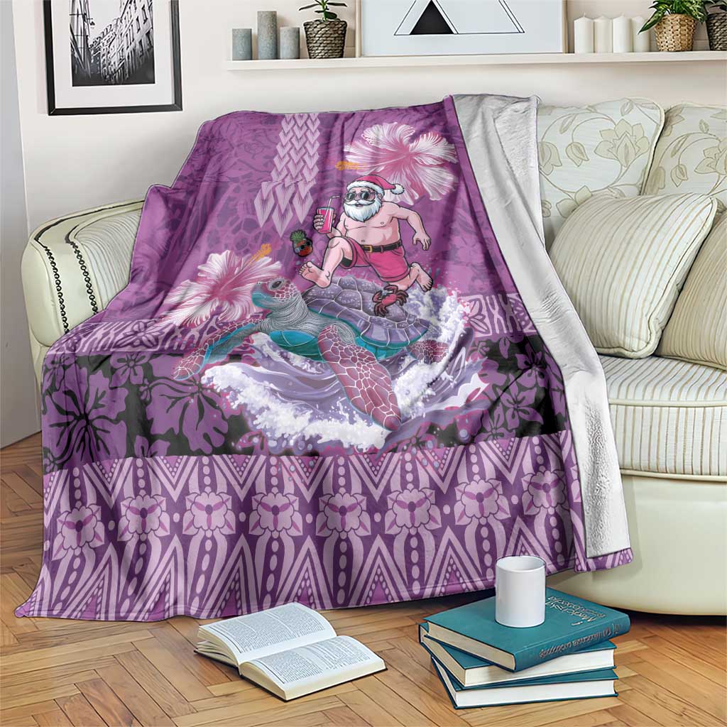 Hawaii Mele Kalikimaka Blanket Funny Santa with Tribal Tattoos Kakau Purple Color - Polynesian Pride