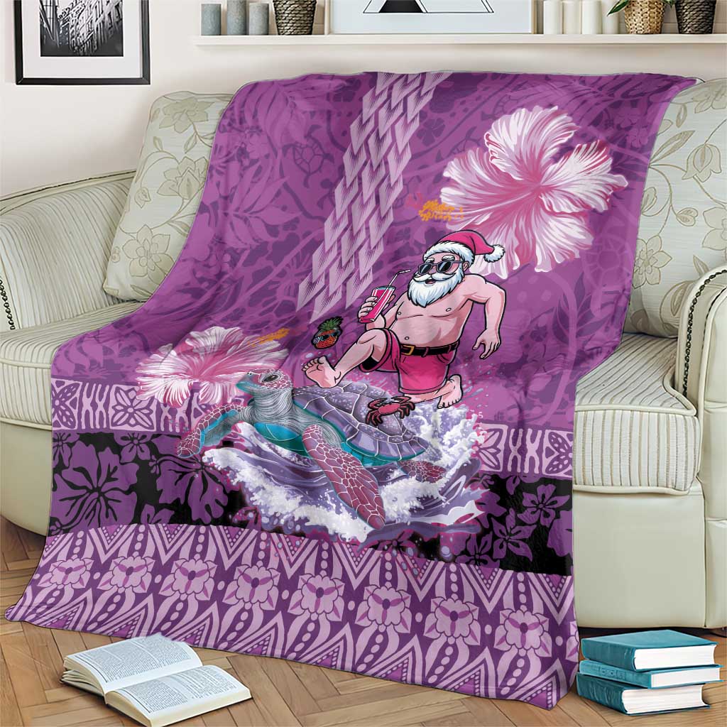 Hawaii Mele Kalikimaka Blanket Funny Santa with Tribal Tattoos Kakau Purple Color - Polynesian Pride
