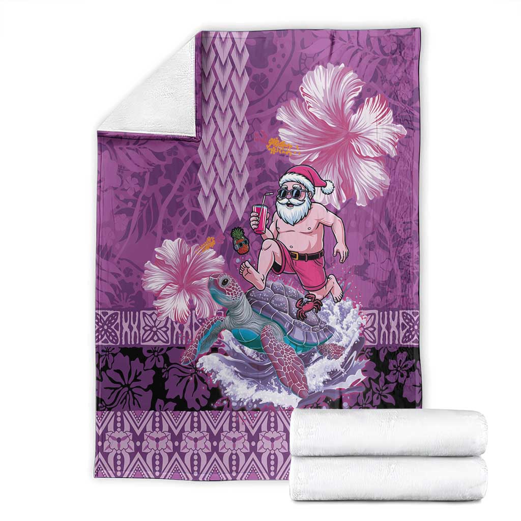 Hawaii Mele Kalikimaka Blanket Funny Santa with Tribal Tattoos Kakau Purple Color - Polynesian Pride