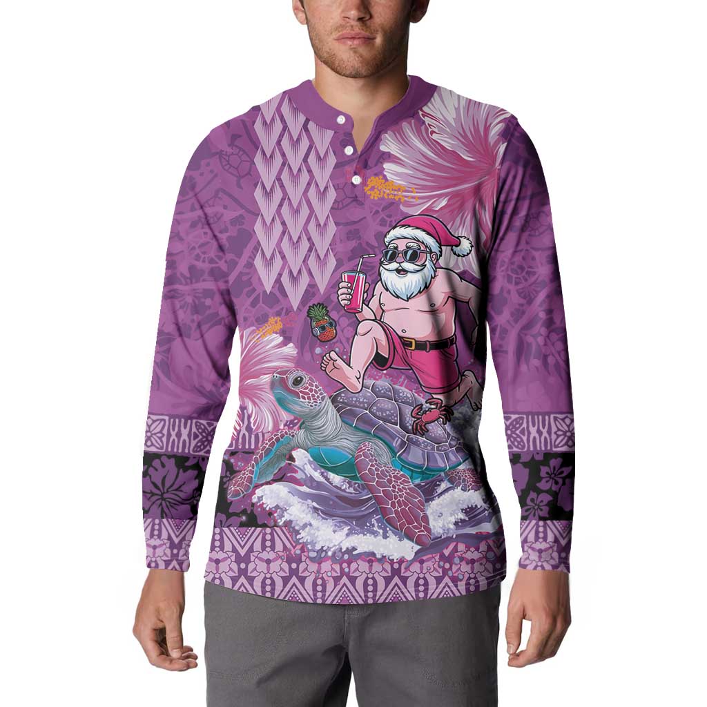 Hawaii Mele Kalikimaka Button Sweatshirt Funny Santa with Tribal Tattoos Kakau Purple Color - Polynesian Pride