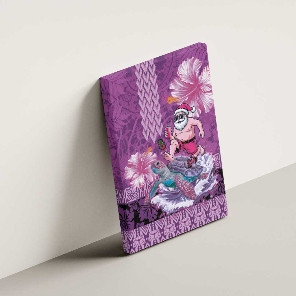 Hawaii Mele Kalikimaka Canvas Wall Art Funny Santa with Tribal Tattoos Kakau Purple Color - Polynesian Pride
