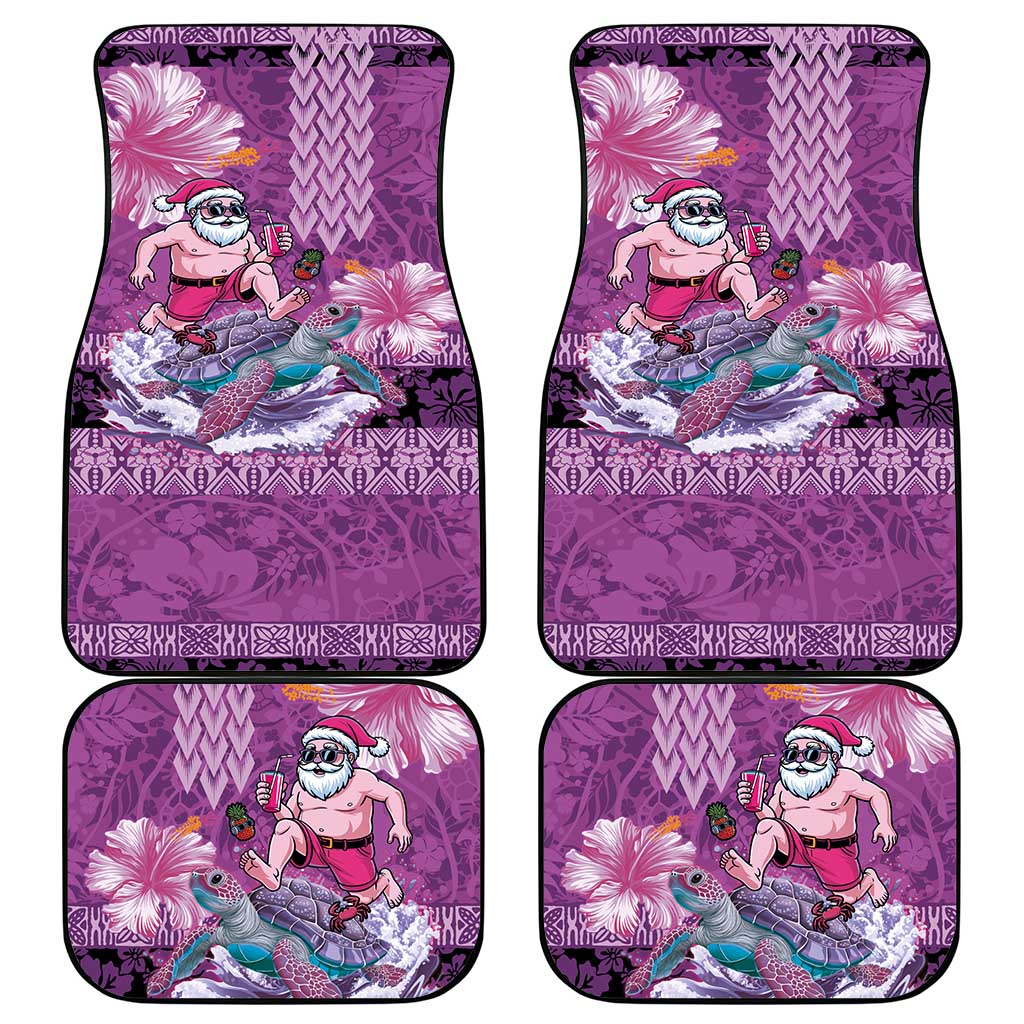 Hawaii Mele Kalikimaka Car Mats Funny Santa with Tribal Tattoos Kakau Purple Color - Polynesian Pride