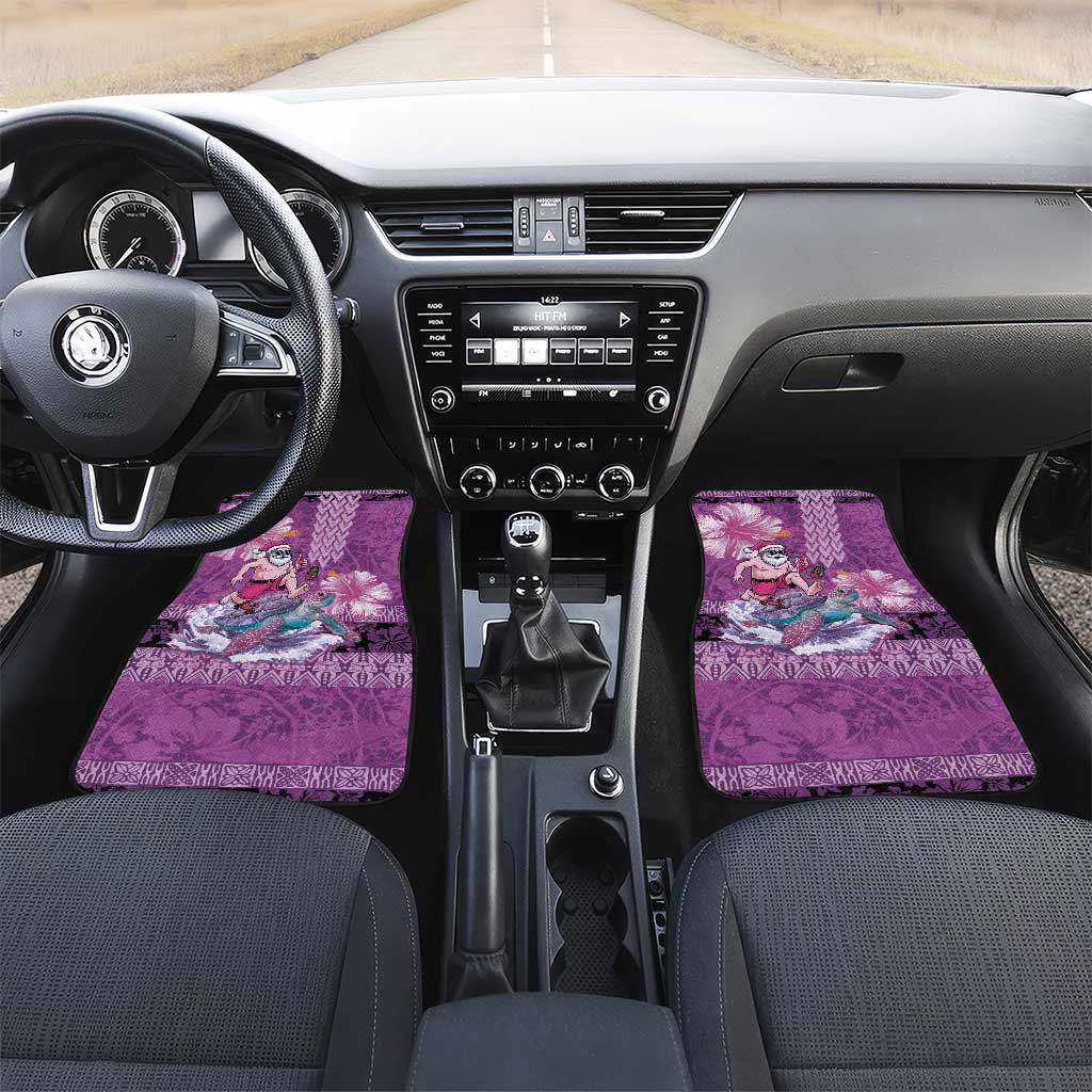 Hawaii Mele Kalikimaka Car Mats Funny Santa with Tribal Tattoos Kakau Purple Color - Polynesian Pride