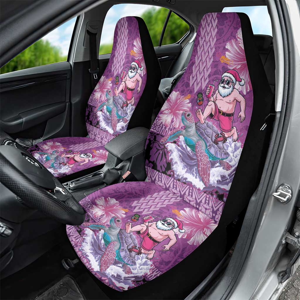 Hawaii Mele Kalikimaka Car Seat Cover Funny Santa with Tribal Tattoos Kakau Purple Color - Polynesian Pride