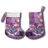 Hawaii Mele Kalikimaka Christmas Stocking Funny Santa with Tribal Tattoos Kakau Purple Color - Polynesian Pride