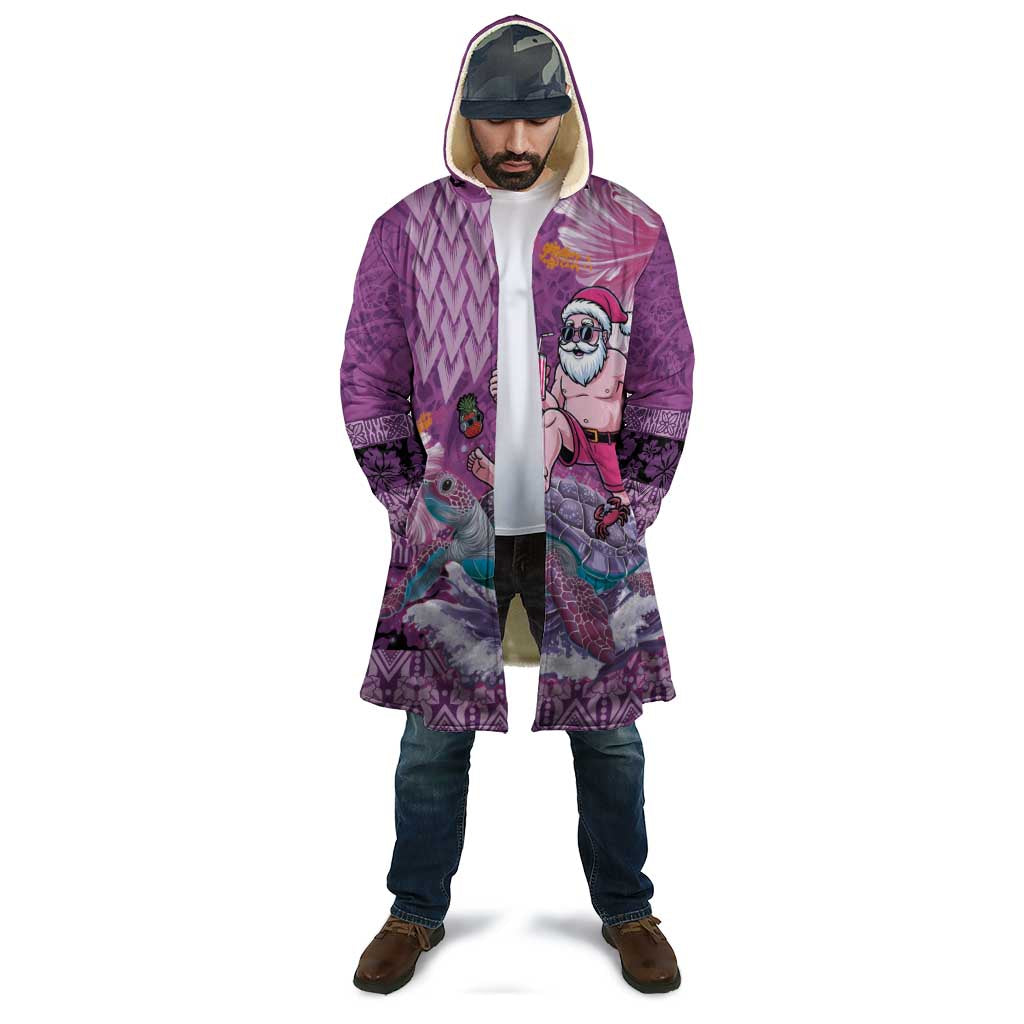 Hawaii Mele Kalikimaka Cloak Funny Santa with Tribal Tattoos Kakau Purple Color - Polynesian Pride