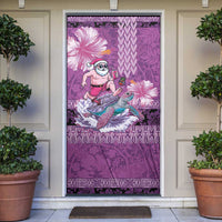 Hawaii Mele Kalikimaka Door Cover Funny Santa with Tribal Tattoos Kakau Purple Color - Polynesian Pride