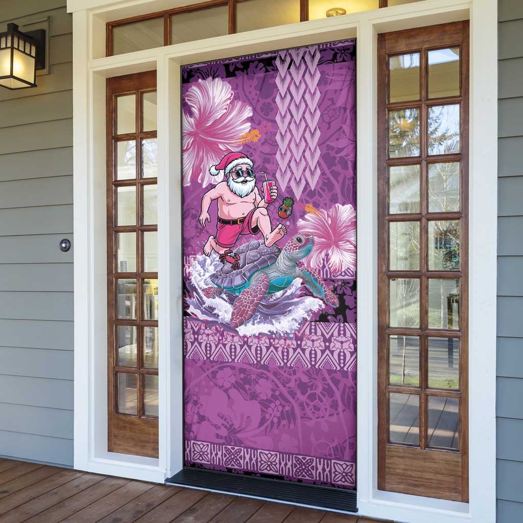 Hawaii Mele Kalikimaka Door Cover Funny Santa with Tribal Tattoos Kakau Purple Color - Polynesian Pride